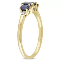 1 ct. t.g.w. Blue Sapphire and 1/10 t.w. Diamond 3-Stone Ring 10K Yellow Gold