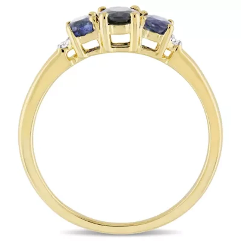 1 ct. t.g.w. Blue Sapphire and 1/10 t.w. Diamond 3-Stone Ring 10K Yellow Gold