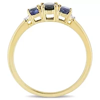 1 ct. t.g.w. Blue Sapphire and 1/10 t.w. Diamond 3-Stone Ring 10K Yellow Gold