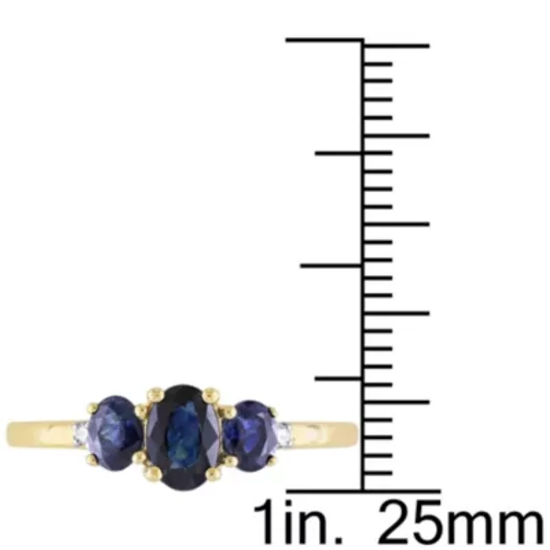 1 ct. t.g.w. Blue Sapphire and 1/10 t.w. Diamond 3-Stone Ring 10K Yellow Gold