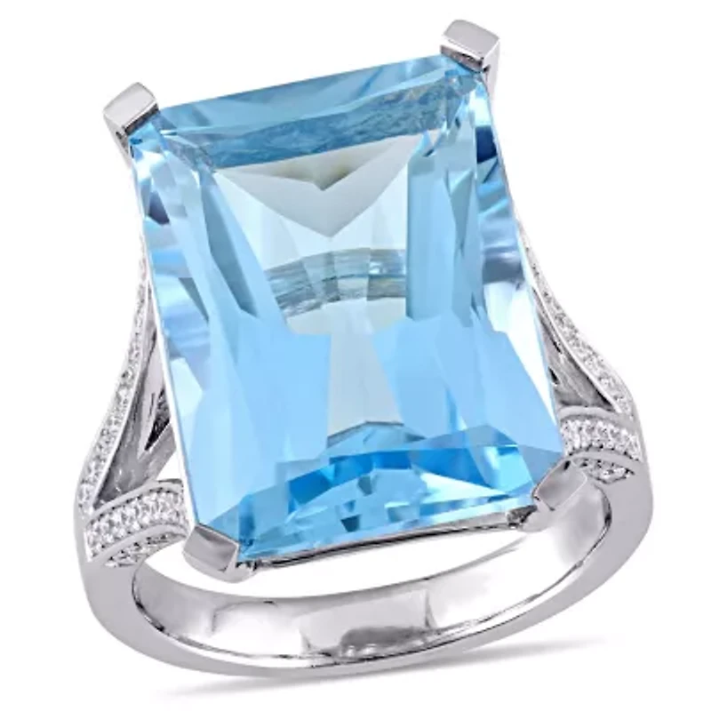 18 ct. t.g.w. Sky Blue Topaz and 2/5 t.w. Diamond Cocktail Ring 14K White Gold