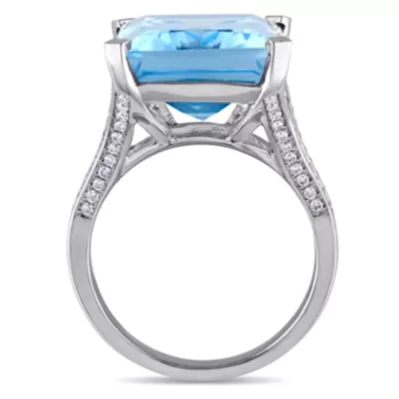 18 ct. t.g.w. Sky Blue Topaz and 2/5 t.w. Diamond Cocktail Ring 14K White Gold