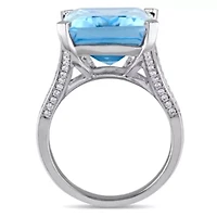 18 ct. t.g.w. Sky Blue Topaz and 2/5 t.w. Diamond Cocktail Ring 14K White Gold