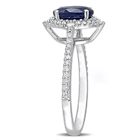 1.6 ct. t.g.w. Blue Sapphire and 1/3 t.w. Diamond Halo Engagement Ring 14K White Gold