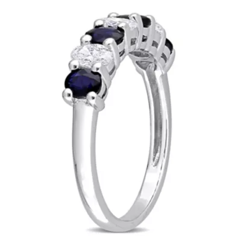 4/5 ct. t.g.w. Blue Sapphire and 1/2 t.w. Diamond Semi-Eternity Ring 14K White Gold