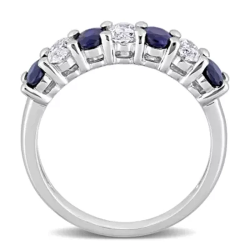 4/5 ct. t.g.w. Blue Sapphire and 1/2 t.w. Diamond Semi-Eternity Ring 14K White Gold