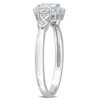 1/2 ct. t.g.w. Aquamarine, White Topaz and 1/10 t.w. Diamond Halo Heart Ring Sterling Silver