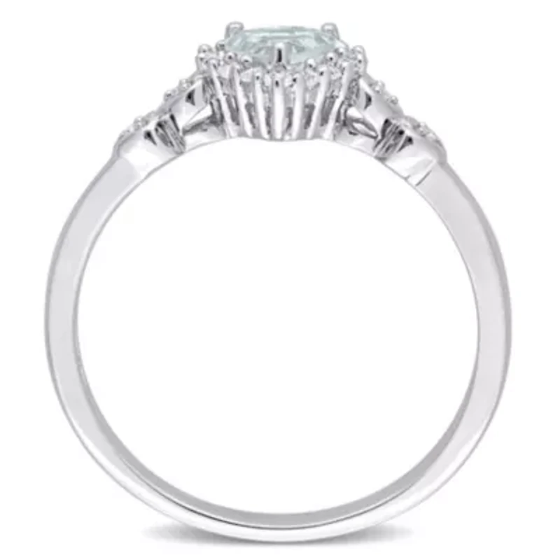 1/2 ct. t.g.w. Aquamarine, White Topaz and 1/10 t.w. Diamond Halo Heart Ring Sterling Silver
