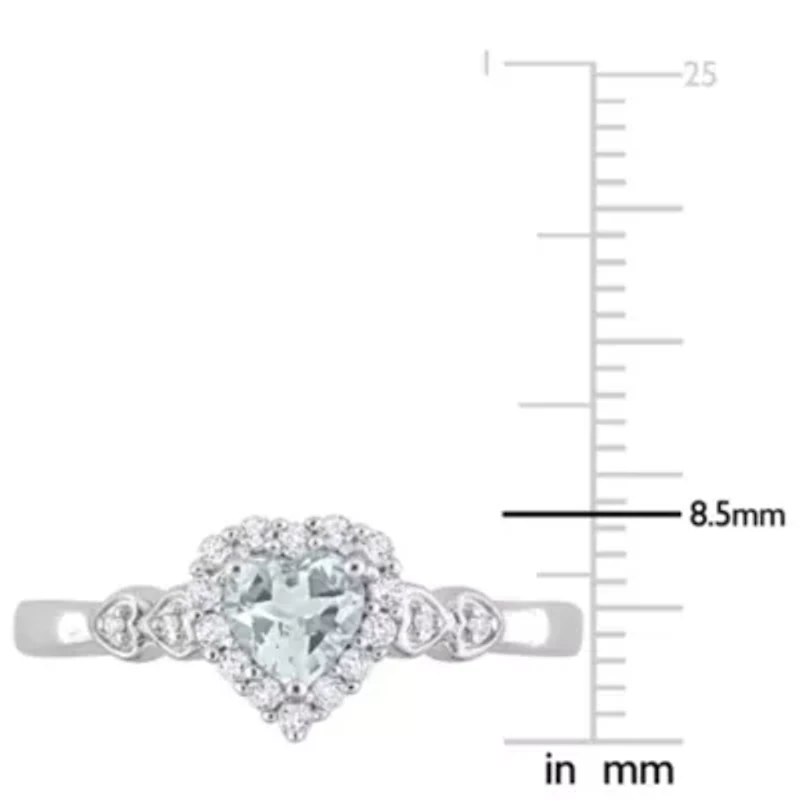 1/2 ct. t.g.w. Aquamarine, White Topaz and 1/10 t.w. Diamond Halo Heart Ring Sterling Silver