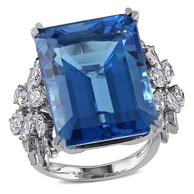 31 ct. t.g.w. Swiss Blue Topaz and 1.75 t.w. Diamond Cocktail Ring 14K White Gold