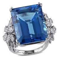31 ct. t.g.w. Swiss Blue Topaz and 1.75 t.w. Diamond Cocktail Ring 14K White Gold