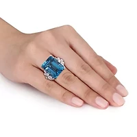 31 ct. t.g.w. Swiss Blue Topaz and 1.75 t.w. Diamond Cocktail Ring 14K White Gold