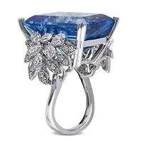 31 ct. t.g.w. Swiss Blue Topaz and 1.75 t.w. Diamond Cocktail Ring 14K White Gold
