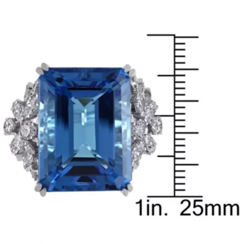 31 ct. t.g.w. Swiss Blue Topaz and 1.75 t.w. Diamond Cocktail Ring 14K White Gold