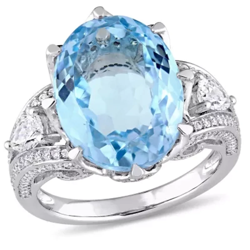 10 ct. t.g.w. Sky Blue Topaz and 1.07 t.w. Diamond Cocktail Ring 14K White Gold