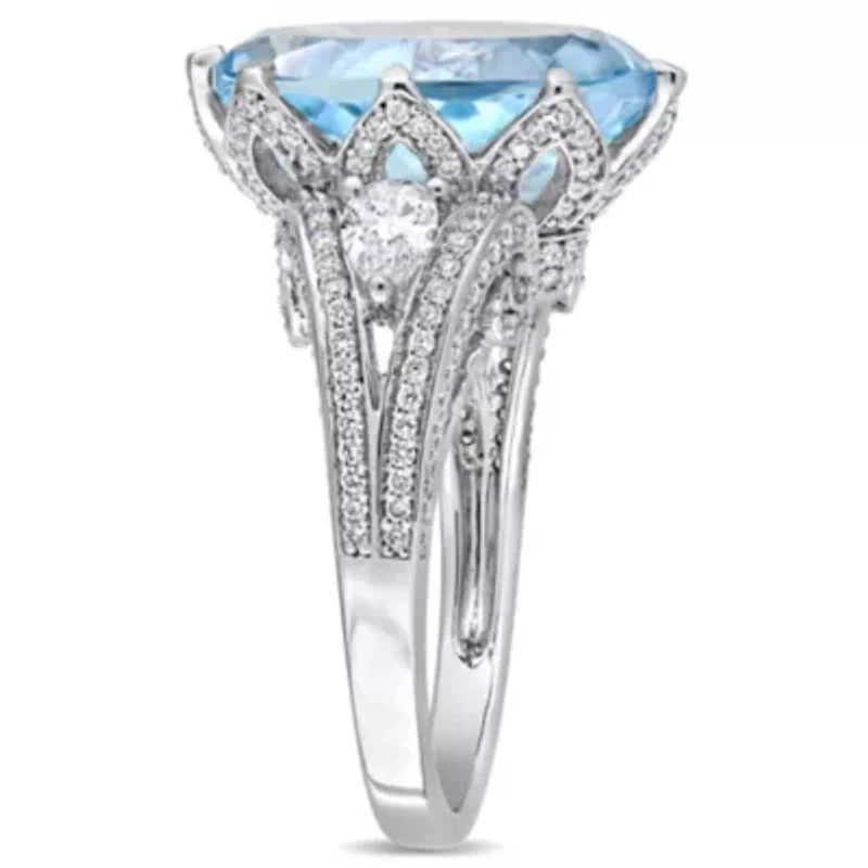 10 ct. t.g.w. Sky Blue Topaz and 1.07 t.w. Diamond Cocktail Ring 14K White Gold