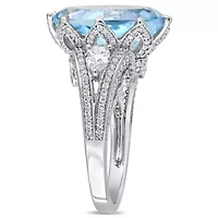 10 ct. t.g.w. Sky Blue Topaz and 1.07 t.w. Diamond Cocktail Ring 14K White Gold