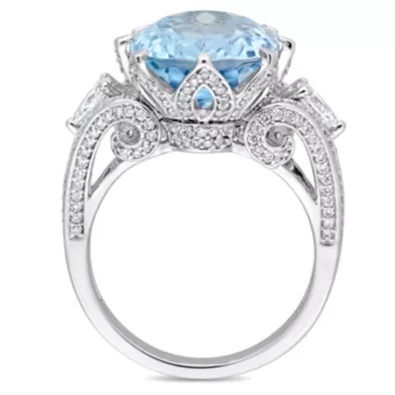 10 ct. t.g.w. Sky Blue Topaz and 1.07 t.w. Diamond Cocktail Ring 14K White Gold
