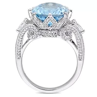 10 ct. t.g.w. Sky Blue Topaz and 1.07 t.w. Diamond Cocktail Ring 14K White Gold