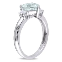 Lab Created 2-Piece Set of 3.45 ct. t.g.w. Aquamarine and White Sapphire Pendant with Chain Ring Sterling Silver