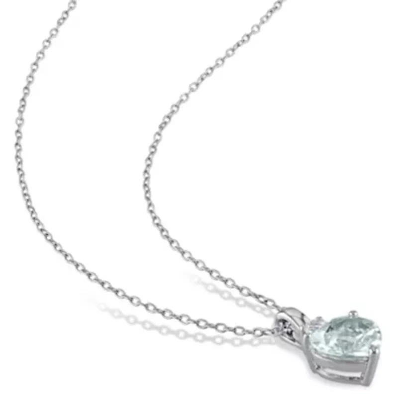 Lab Created 2-Piece Set of 3.45 ct. t.g.w. Aquamarine and White Sapphire Pendant with Chain Ring Sterling Silver