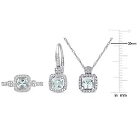 3- Piece Set of 2.1 ct. t.g.w. Aquamarine and 1/2 t.w. Diamond Earrings, Pendant with Chain Ring 10K White Gold