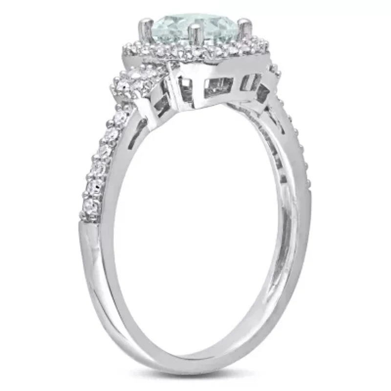 3- Piece Set of 2.1 ct. t.g.w. Aquamarine and 1/2 t.w. Diamond Earrings, Pendant with Chain Ring 10K White Gold