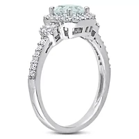 3- Piece Set of 2.1 ct. t.g.w. Aquamarine and 1/2 t.w. Diamond Earrings, Pendant with Chain Ring 10K White Gold