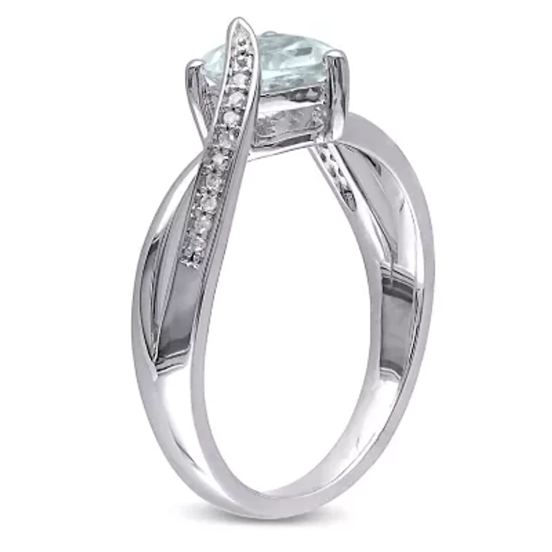 3-Piece Set of 4.3 ct. t.g.w. Aquamarine and 1/10 t.w. Diamond Earrings, Pendant with Chain Ring Sterling Silver