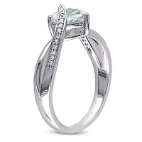 3-Piece Set of 4.3 ct. t.g.w. Aquamarine and 1/10 t.w. Diamond Earrings, Pendant with Chain Ring Sterling Silver