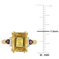 Citrine and Garnet with Diamond Accent Cocktail Ring 18K Yellow Gold Plated Sterling Silver