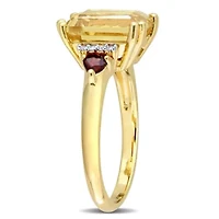 Citrine and Garnet with Diamond Accent Cocktail Ring 18K Yellow Gold Plated Sterling Silver