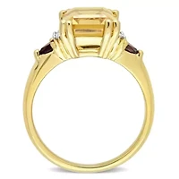 Citrine and Garnet with Diamond Accent Cocktail Ring 18K Yellow Gold Plated Sterling Silver
