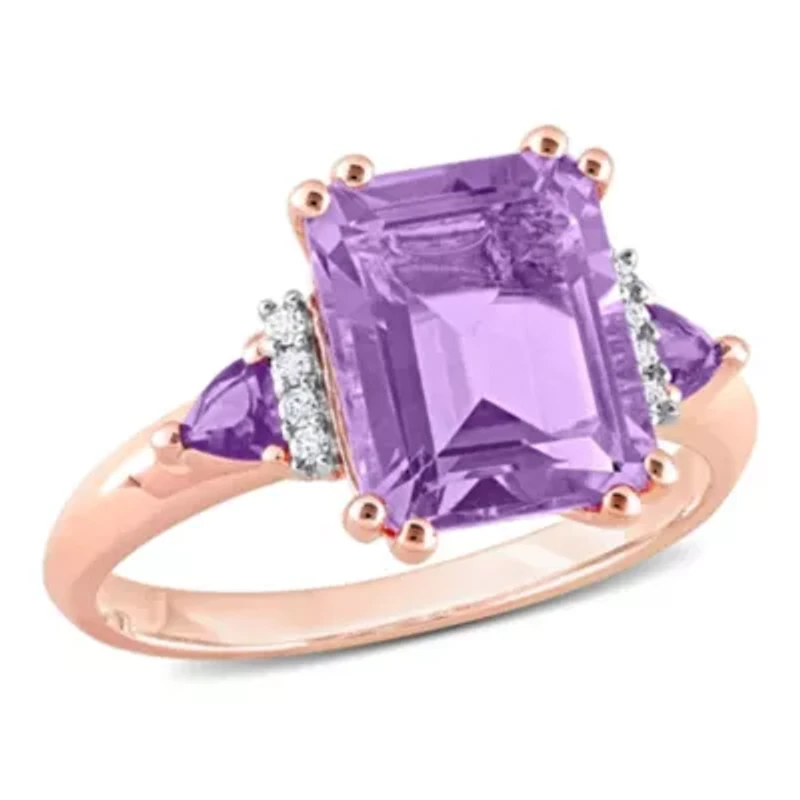 Amethyst and Rose de France with Diamond Accent Cocktail Ring 18K Gold Plated Sterling Silver