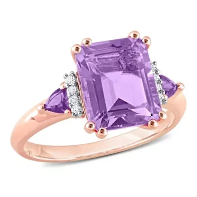 Amethyst and Rose de France with Diamond Accent Cocktail Ring 18K Gold Plated Sterling Silver