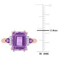Amethyst and Rose de France with Diamond Accent Cocktail Ring 18K Gold Plated Sterling Silver