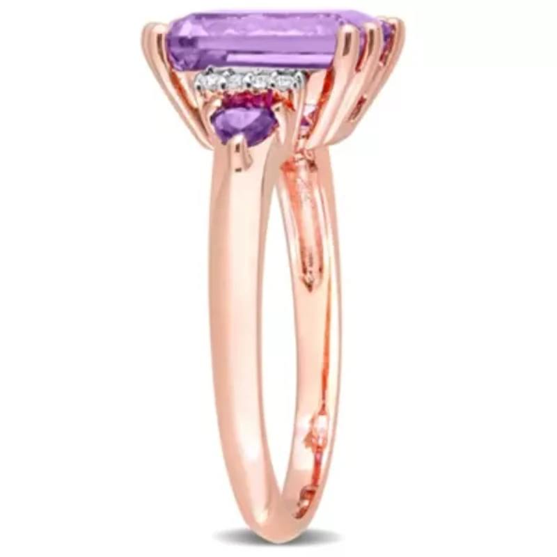 Amethyst and Rose de France with Diamond Accent Cocktail Ring 18K Gold Plated Sterling Silver
