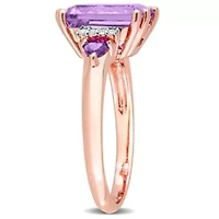 Amethyst and Rose de France with Diamond Accent Cocktail Ring 18K Gold Plated Sterling Silver