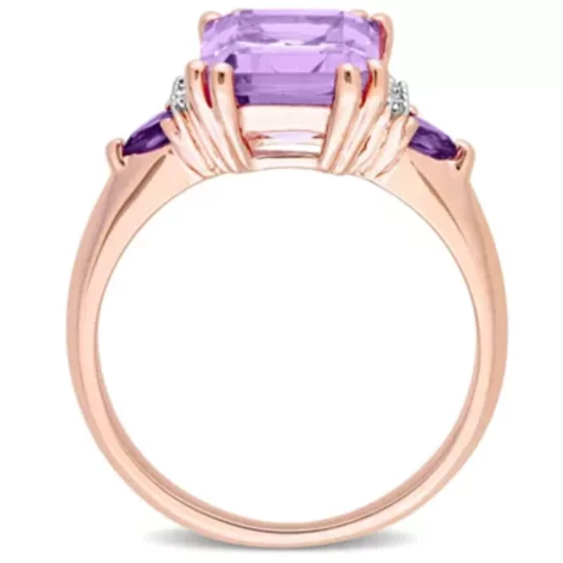 Amethyst and Rose de France with Diamond Accent Cocktail Ring 18K Gold Plated Sterling Silver