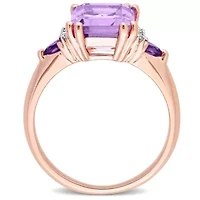 Amethyst and Rose de France with Diamond Accent Cocktail Ring 18K Gold Plated Sterling Silver
