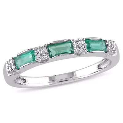 Emerald and Diamond Accent Eternity Ring 10K White Gold