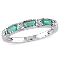 Emerald and Diamond Accent Eternity Ring 10K White Gold