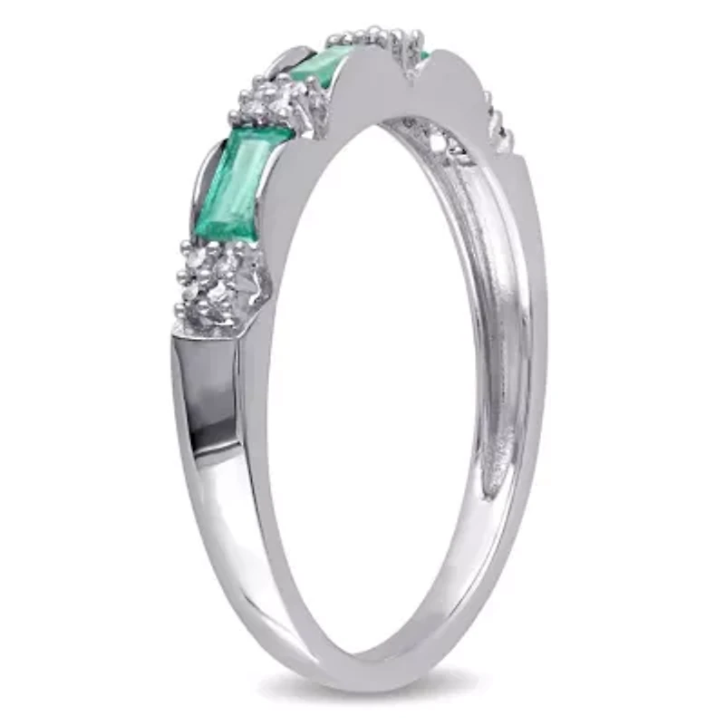 Emerald and Diamond Accent Eternity Ring 10K White Gold
