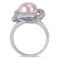 3-Piece Set of 9-10.5MM Pink Freshwater Cultured Pearl and 3.07 ct. t.g.w. Cubic Zirconia Ring, Earrings Pendant with Chain Sterling Silver