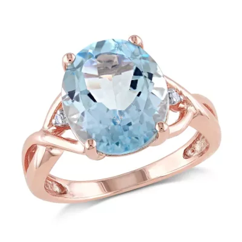 5.5 ct. t.g.w. Sky Blue Topaz and 1/10 t.w. Diamond Cocktail Ring Rose Plated Sterling Silver
