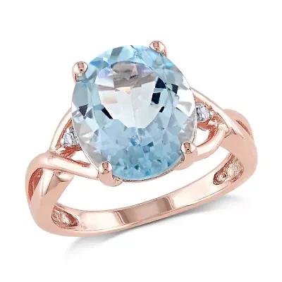 5.5 ct. t.g.w. Sky Blue Topaz and 1/10 t.w. Diamond Cocktail Ring Rose Plated Sterling Silver