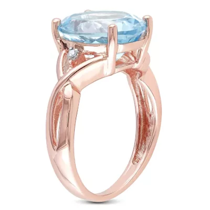 5.5 ct. t.g.w. Sky Blue Topaz and 1/10 t.w. Diamond Cocktail Ring Rose Plated Sterling Silver
