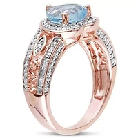 2 ct. t.g.w. Sky Blue Topaz and 1/10 t.w. Diamond Heart Ring Rose Plated Sterling Silver