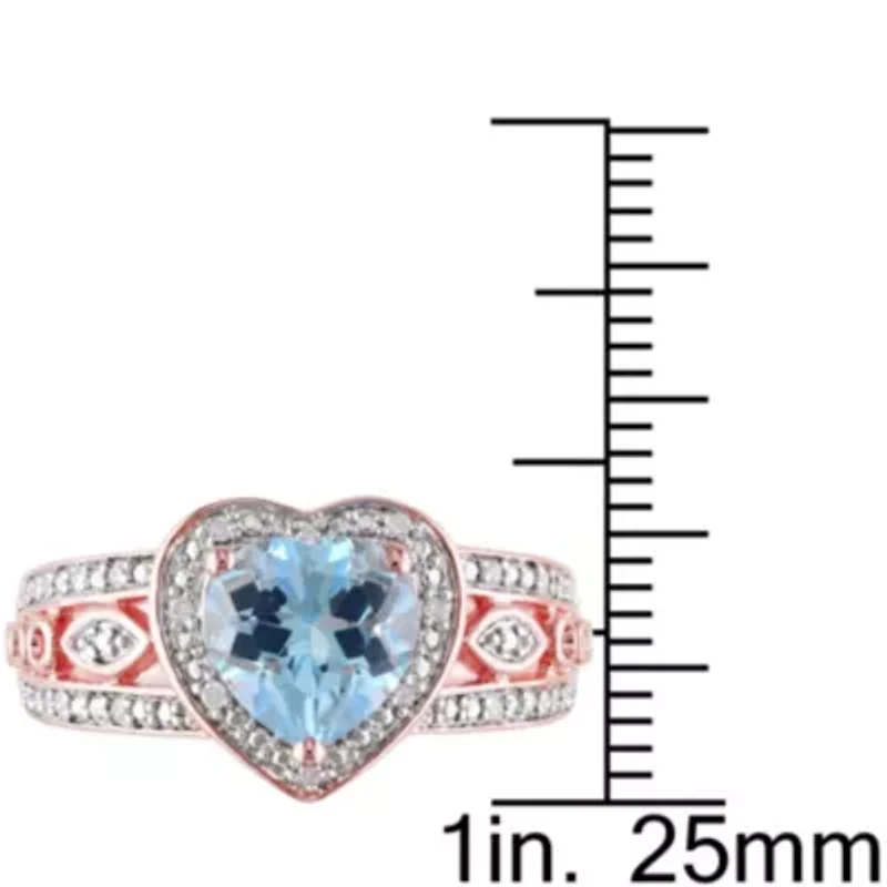 2 ct. t.g.w. Sky Blue Topaz and 1/10 t.w. Diamond Heart Ring Rose Plated Sterling Silver