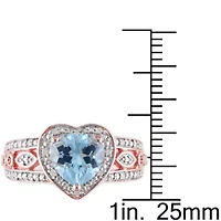 2 ct. t.g.w. Sky Blue Topaz and 1/10 t.w. Diamond Heart Ring Rose Plated Sterling Silver